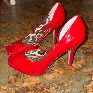 Jessica Simpson Red Patent Peep-Toe Stiletto Heels